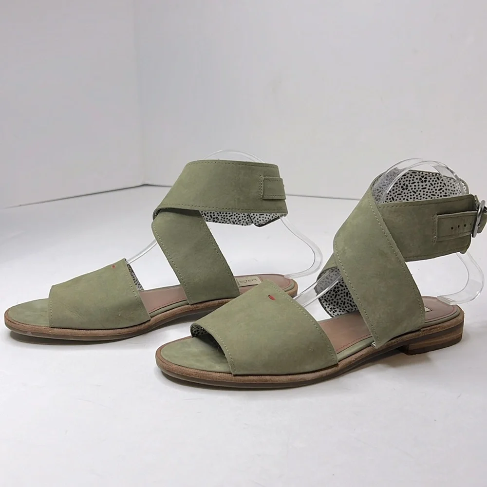 ED Ellen Degeneres Sanja Sandals Ankle Wrap Leather Suede Olive Comfort 7.5 37.5